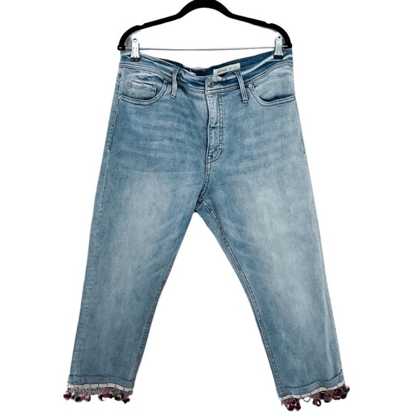 ANTHROPOLOGIE PILCRO Slim Straight Pom Pom Boho Denim Pants Sz 33 - Picture 2 of 7